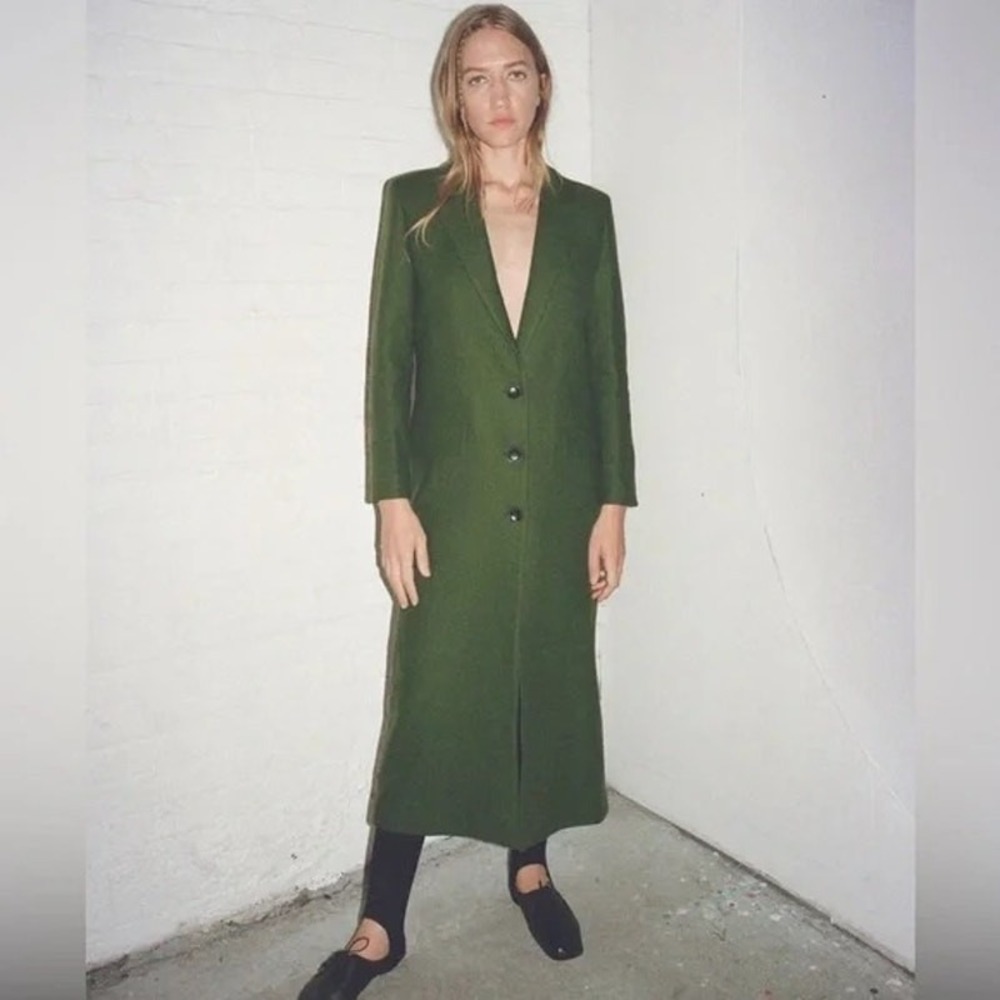 Thakoon Runway Dark Green Single Breasted Wool Long Maxi Coat Size Medium NWT